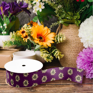 Ruban Gros-grain Fleurs d'or Liberty Motif, Plutôt Floral Violet