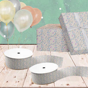 Ruban Gros-grain Fleurs en cascade bleu et rose