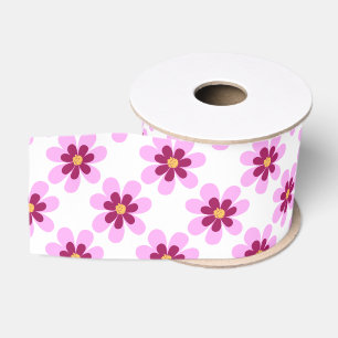 Ruban Gros-grain Fleurs Florales Roses Et Jaunes