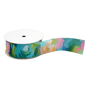 Ruban Gros-grain Fleurs peintes artistiques Couleurs vives été