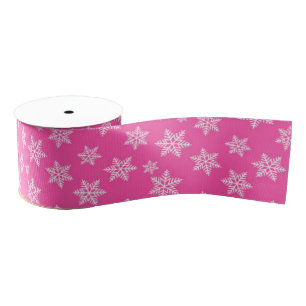 Ruban Gros-grain Flocons blancs sur motif hiver rose