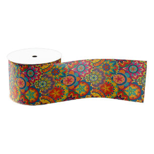 Ruban Gros-grain Funky Retro couleur Motif Mandala