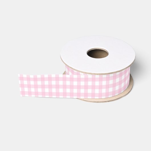 Ruban Gros-grain Gingham rose et blanc (Bobine)