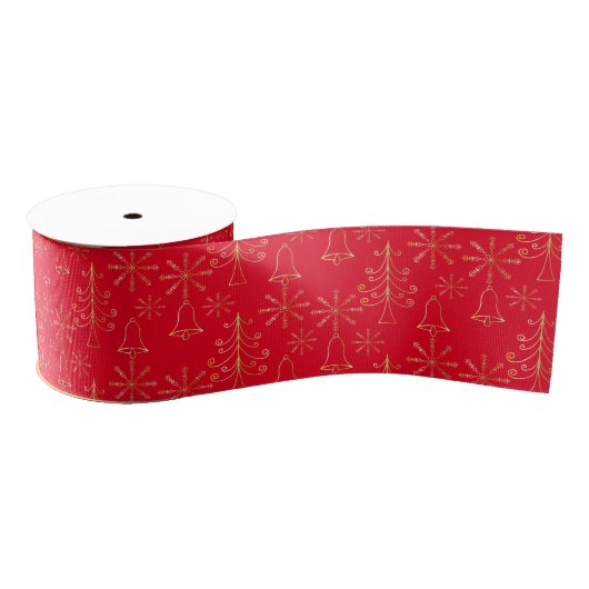 Ruban Gros-grain Gold Christmas Tree Bell et Snowflake Motif (Bobine)