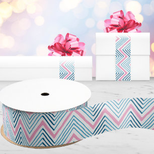 Ruban Gros-grain Grand Chevron Big Zag en rose et aquarelle