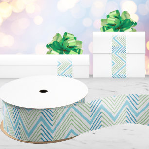 Ruban Gros-grain Grand Chevron Zag en vert et aquarelle