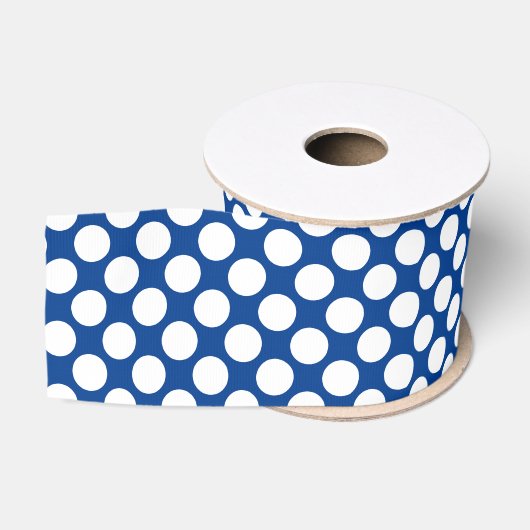 Ruban Gros-grain Grands points rétro - blanc et bleu cobalt (Bobine)