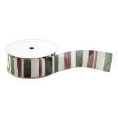 Ruban Gros-grain Green Burgundy Red Cream Stripes Christmas (Bobine)