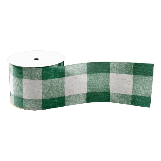 Ruban Gros-grain Green Plaid Stripes Christmas (Bobine)