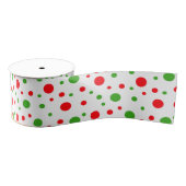 Ruban Gros-grain Green Red Christmas Dots White Background (Bobine)