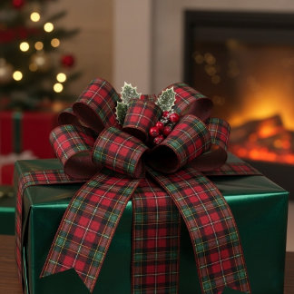 Ruban Gros-grain Green Red Plaid Christmas