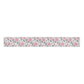 Ruban Gros-grain Gris et rose. Motif floral (Devant)
