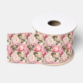 Ruban Gros-grain Grosse floraison rose blanc romantique (Bobine)