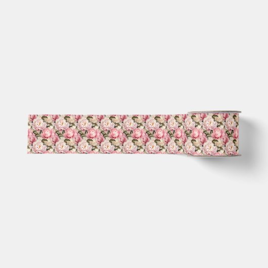Ruban Gros-grain Grosse floraison rose blanc romantique (Devant)