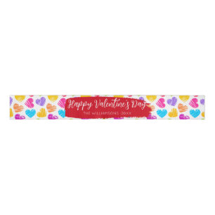 Ruban Gros-grain Heureux Valentines Fille Vibrant Doodled Hearts No