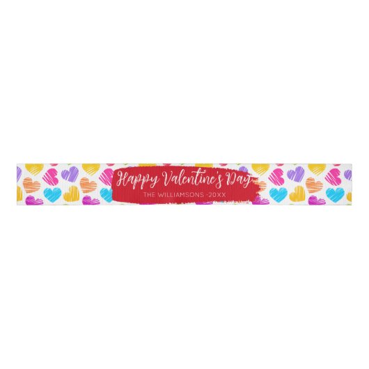 Ruban Gros-grain Heureux Valentines Fille Vibrant Doodled Hearts No (Devant)