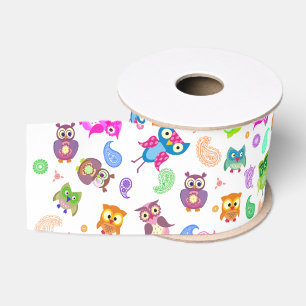 Ruban Gros-grain Hiboux d'arc-en-ciel de motif