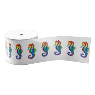Ruban Gros-grain Hippocampe polygonal arc-en-ciel