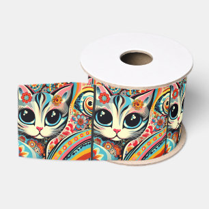 Ruban Gros-grain I Love Kitties Chat Mexicain Folk Art Talavera Sty