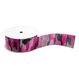 Ruban Gros-grain Impression Abstraite rose et noire