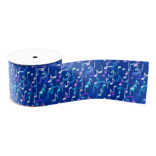 Ruban Gros-grain Impression musicale - indigo blue, multi