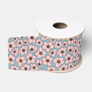 Ruban Gros-grain Imprimé floral rose et bleu