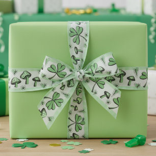 Ruban Gros-grain Irish Green Coeurs et champignons Shamrock 3" Gros