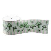 Ruban Gros-grain Irish Rose & Green Coeurs et champignons Shamrock  (Bobine)