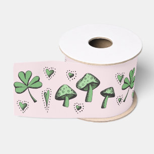 Ruban Gros-grain Irlandais rose et vert Shamrock Coeur et champigno