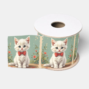 Ruban Gros-grain Joli adorable chat blanc avec noeud papillon