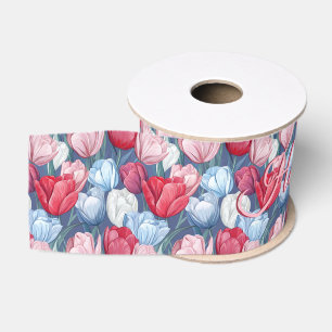 Ruban Gros-grain Joli Anniversaire Floral Tulipe Printemps