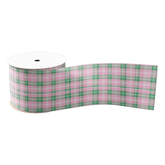 Ruban Gros-grain Joli Rose Et Vert Plaid À damiers Motif (Bobine)