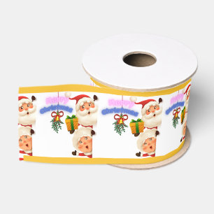 Ruban Gros-grain Joyeux Noël avec le Père Noël et Mme Claus