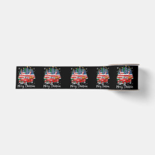 Ruban Gros-grain Joyeux Noël Camion Rouge Vintage Drapeau Américain