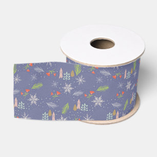 Ruban Gros-grain Joyeux Noël dessiné à la main Snowflakes Fleurs