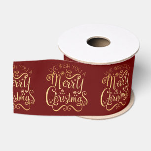 Ruban Gros-grain Joyeux Noël Gold Typographie Red Holiday