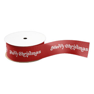 Ruban Gros-grain Joyeux Noël Minimaliste Rétro Rouge & Blanc
