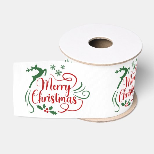 Ruban Gros-grain Joyeux Noël Vert Rouge Sur Blanc (Bobine)