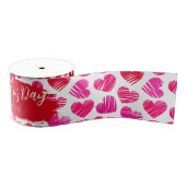 Ruban Gros-grain Joyeux Valentines Day Moderne Rouge Rose Coeurs No (Bobine)