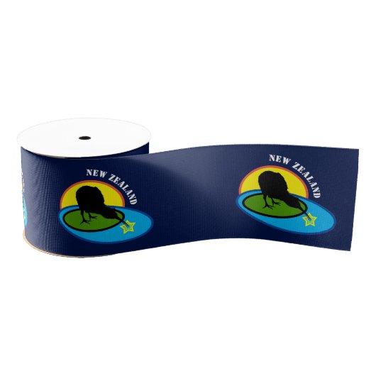 Ruban Gros-grain Kiwi Bird & New Zealand Wrapper / bleu (Bobine)