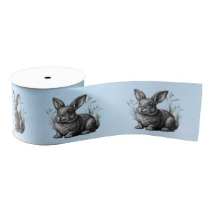 Ruban Gros-grain Lapin gris mignon sur un ciel bleu