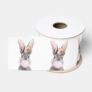 Ruban Gros-grain Lapin gris soufflant bulle gomme avec fleur d'aném
