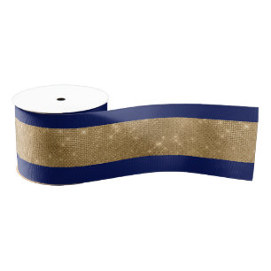 Ruban Gros-grain Large Marine et Gold Ribbon