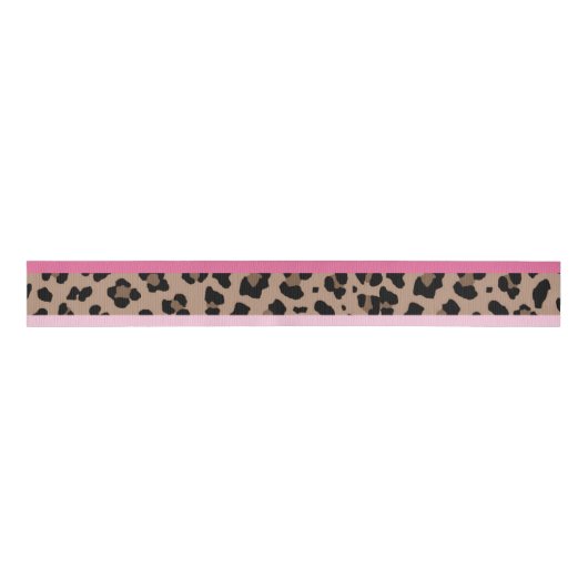 Ruban Gros-grain Leopard et rose (Devant)