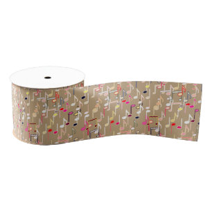 Ruban Gros-grain Les notes musicales impriment - le taupe bronzage,
