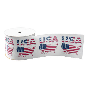 Ruban Gros-grain Lettres patriotiques USA et drapeau américain sur
