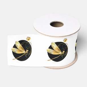 Ruban Gros-grain libellule d'or en cercle noir