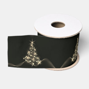 Ruban Gros-grain Lueur dorée des étoiles sur l'arbre de Noël foncé 