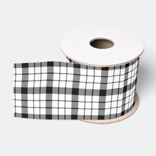 Ruban Gros-grain MacFarlane tartan noir blanc plaid (Bobine)