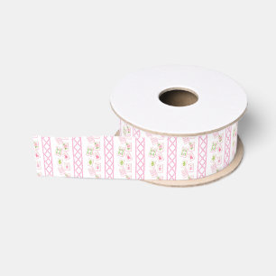 Ruban Gros-grain Mahjong Rose & Vert à l'aquarelle